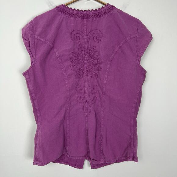 Soft Surroundings Women’s Size M Sleeveless Top Embroidered Button Up Purple - Picture 3 of 6
